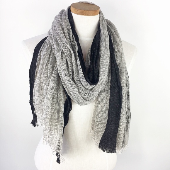 Accessories - Gray Knit Pashmina Wrap Scarf Black Trim
